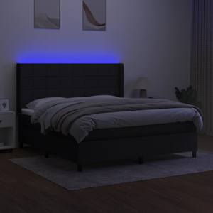 Box spring postelja z vzmetnico LED črna 160x200 cm blago - slika 3