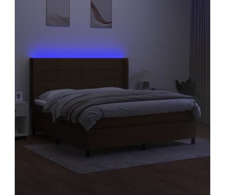 vidaXL Pat cu arcuri, saltea și LED, maro &icirc;nchis, 160x200 cm, textil