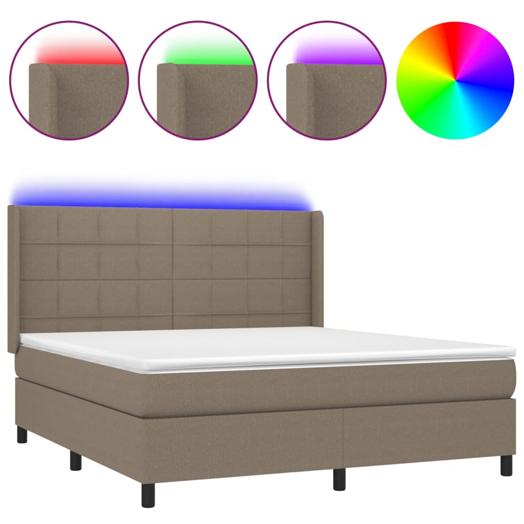 vidaXL Box spring postel s matrací a LED taupe 160x200 cm textil