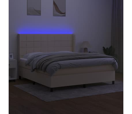 vidaXL Krevet box spring s madracem LED krem 160x200 cm od tkanine