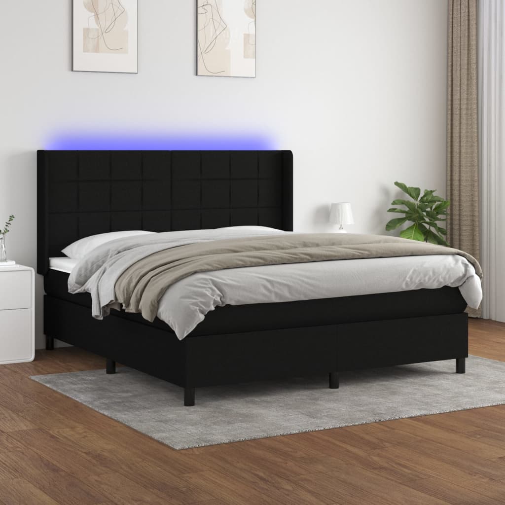 Box spring postel s matrací a LED černá 180x200 cm textil