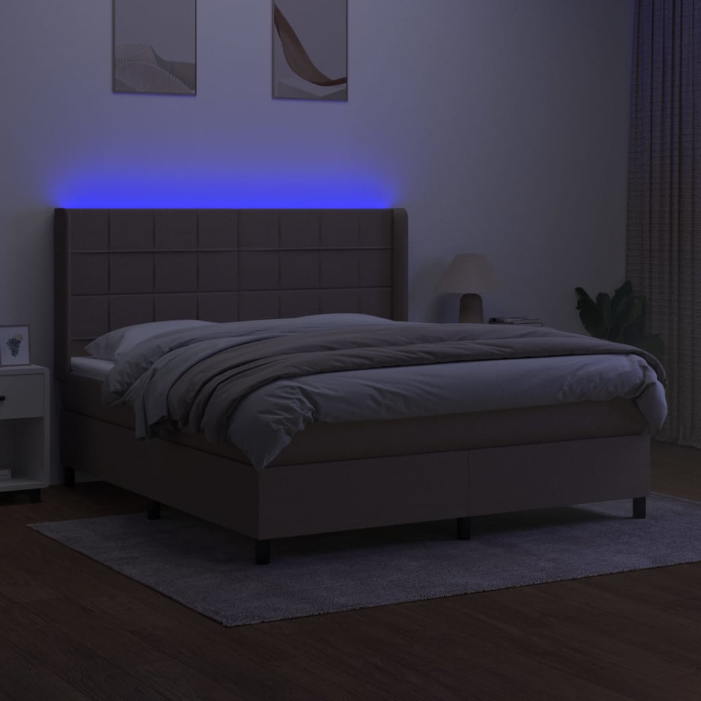 vidaXL Boxspring met matras en LED stof taupe 180x200 cm afbeelding