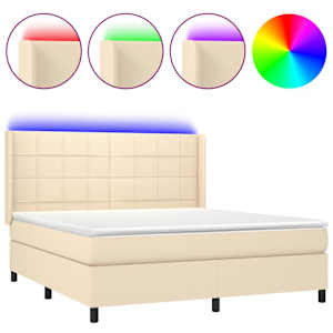 Box spring postel s matrací a LED krémová 180x200 cm textil - obrázek 2