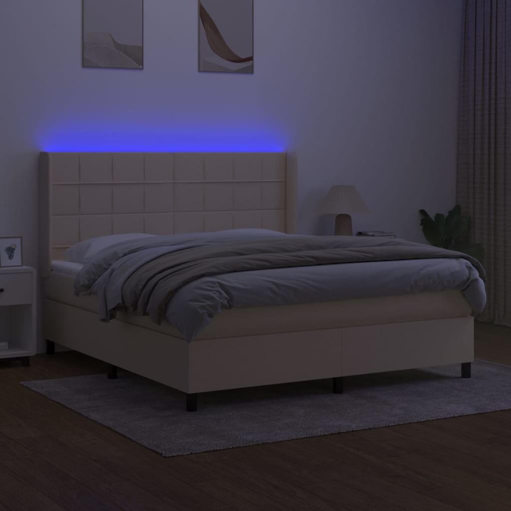 vidaXL Boxspring met matras en LED stof crèmekleurig 180x200 cm afbeelding