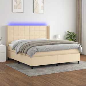 Box spring postel s matrací a LED krémová 180x200 cm textil - obrázek 1