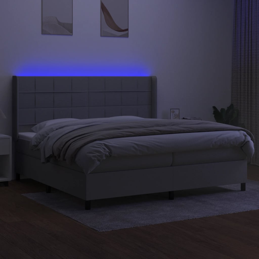 vidaXL Boxspring met matras en LED stof lichtgrijs 200x200 cm afbeelding