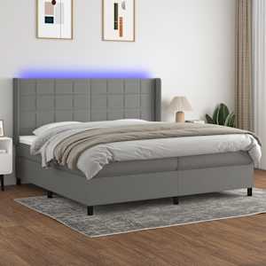 Box spring postel s matrací a LED tmavě šedá 200x200 cm textil - obrázek 1