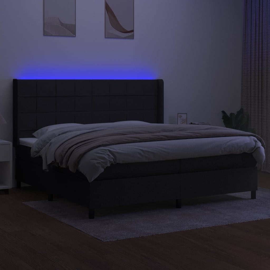 vidaXL Boxspring met matras en LED stof zwart 200x200 cm afbeelding