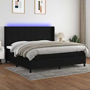 Box spring postel s matrací a LED černá 200x200 cm textil - obrázek 1