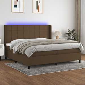 Box spring postel s matrací a LED tmavě hnědá 200x200 cm textil - obrázek 1