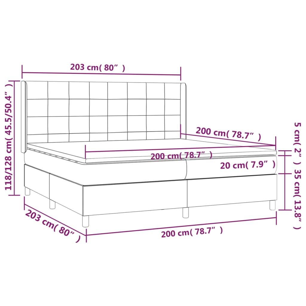 Łóżko kontynentalne z materacem i diodami LED - 203x203x118/128 cm, kolor: taupe