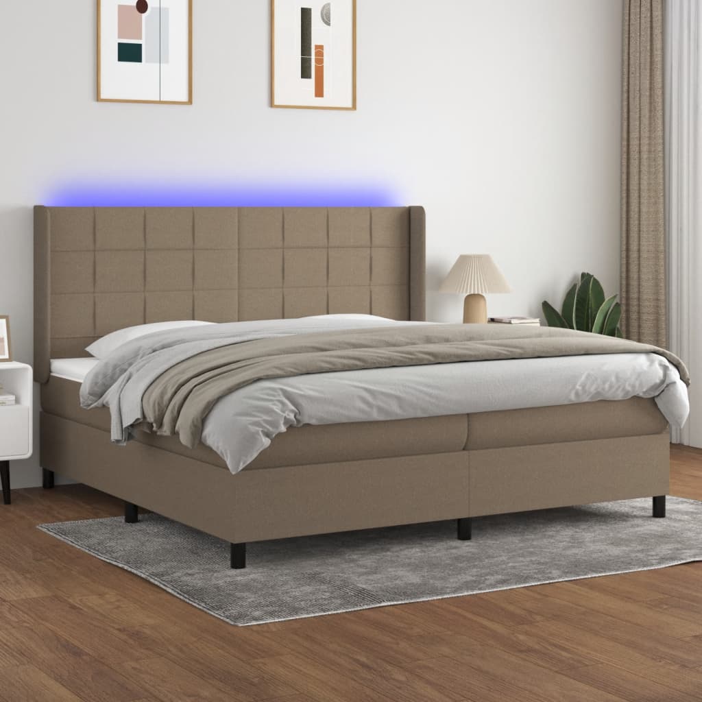 Sommier tapissier et matelas et LED Taupe 200x200 cm Tissu