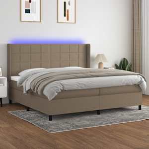 Box spring postelja z vzmetnico LED taupe 200x200 cm blago