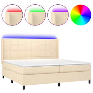 Box spring postel s matrací a LED krémová 200x200 cm textil - obrázek 2