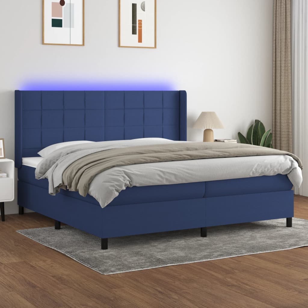 Sommier tapissier et matelas et LED Bleu 200x200 cm Tissu