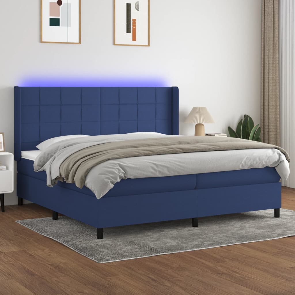 vidaXL Boxspringbett mit Matratze & LED Blau 200x200 cm Stoff