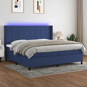 Box spring postel s matrací a LED modrá 200x200 cm textil - obrázek 1