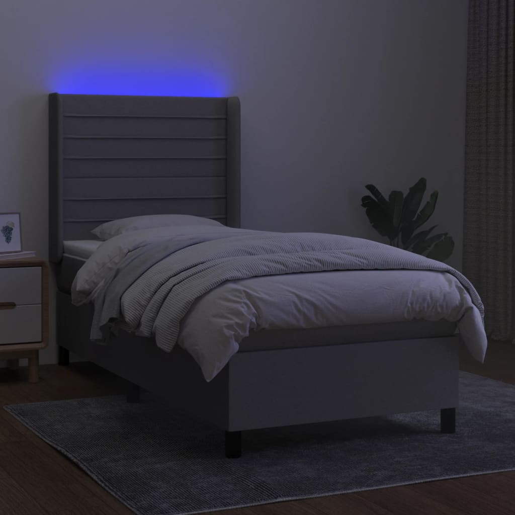 vidaXL Boxspring met matras en LED stof lichtgrijs 80x200 cm afbeelding