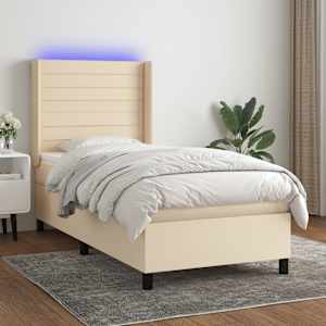 Box spring postelja z vzmetnico LED krem 80x200 cm blago