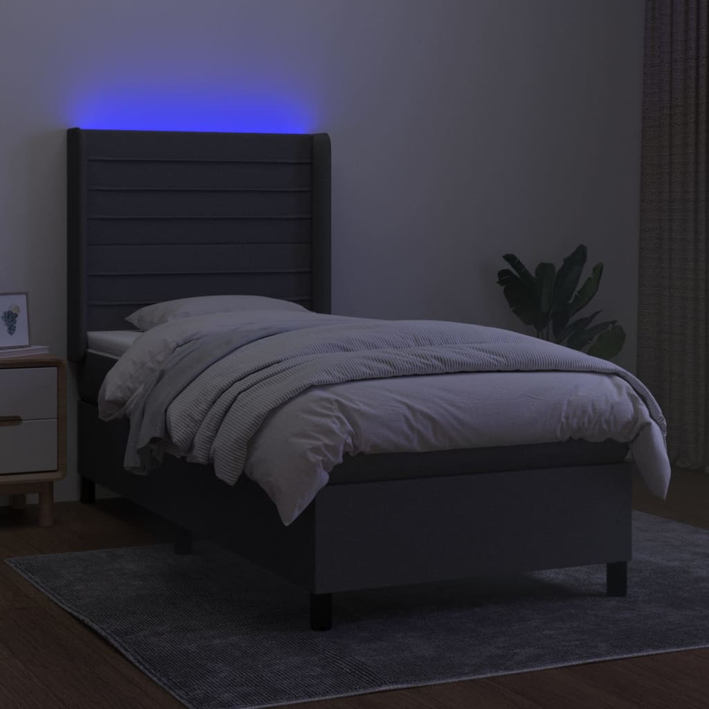 vidaXL Boxspring met matras en LED stof donkergrijs 90x190 cm afbeelding