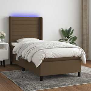 Box spring postelja z vzmetnico LED temno rjava 90x190 cm blago