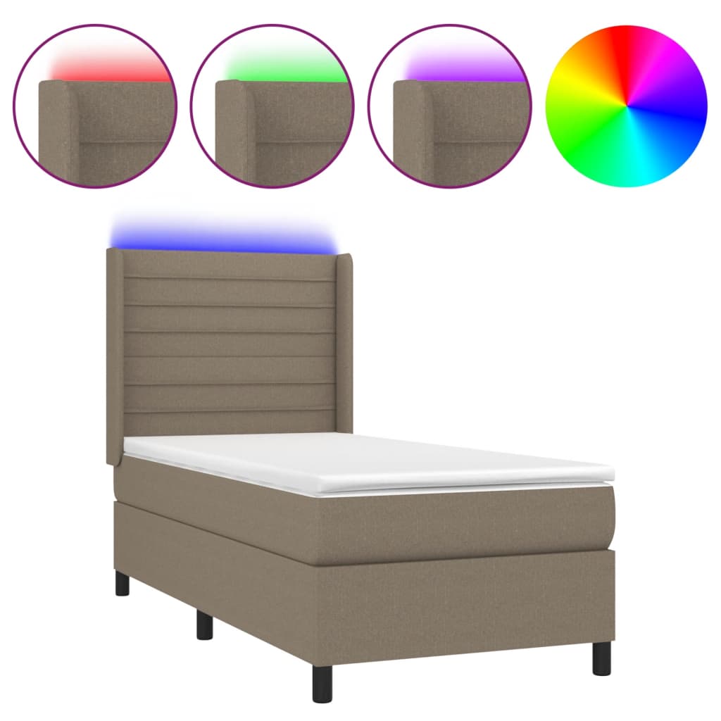 vidaXL Box spring postelja z vzmetnico LED taupe 90x190 cm blago