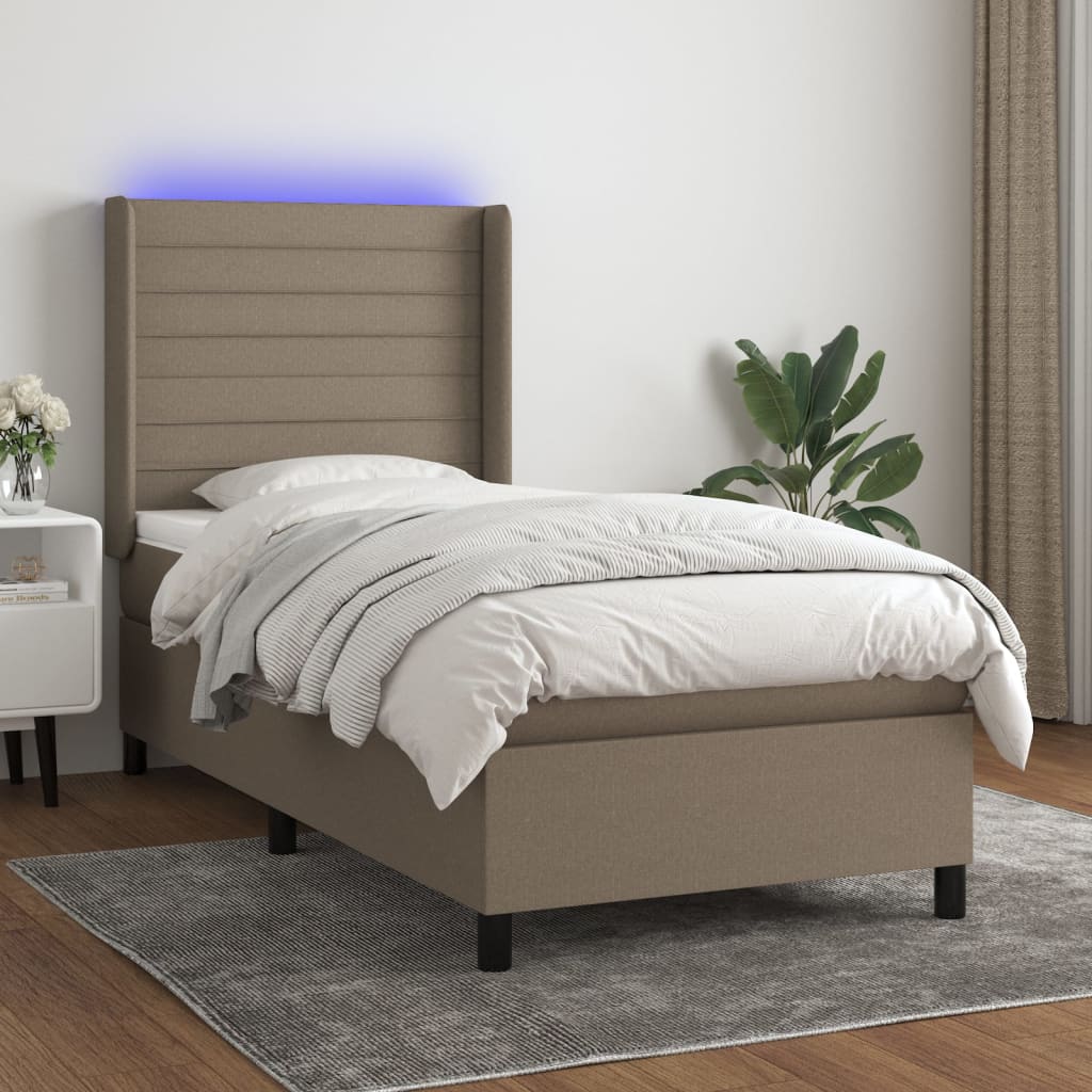 vidaXL Boxspringbett mit Matratze & LED Taupe 90x190 cm Stoff