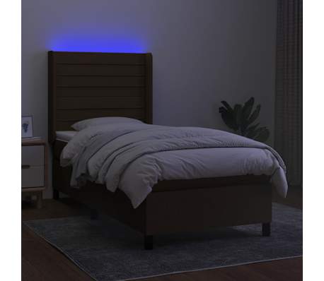 vidaXL Rams&auml;ng med madrass & LED m&ouml;rkbrun 90x200 cm tyg
