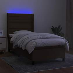 vidaXL Rams&auml;ng med madrass & LED m&ouml;rkbrun 90x200 cm tyg
