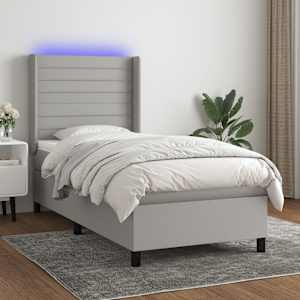 Box spring postel s matrací a LED světle šedá 100x200 cm textil - obrázek 1