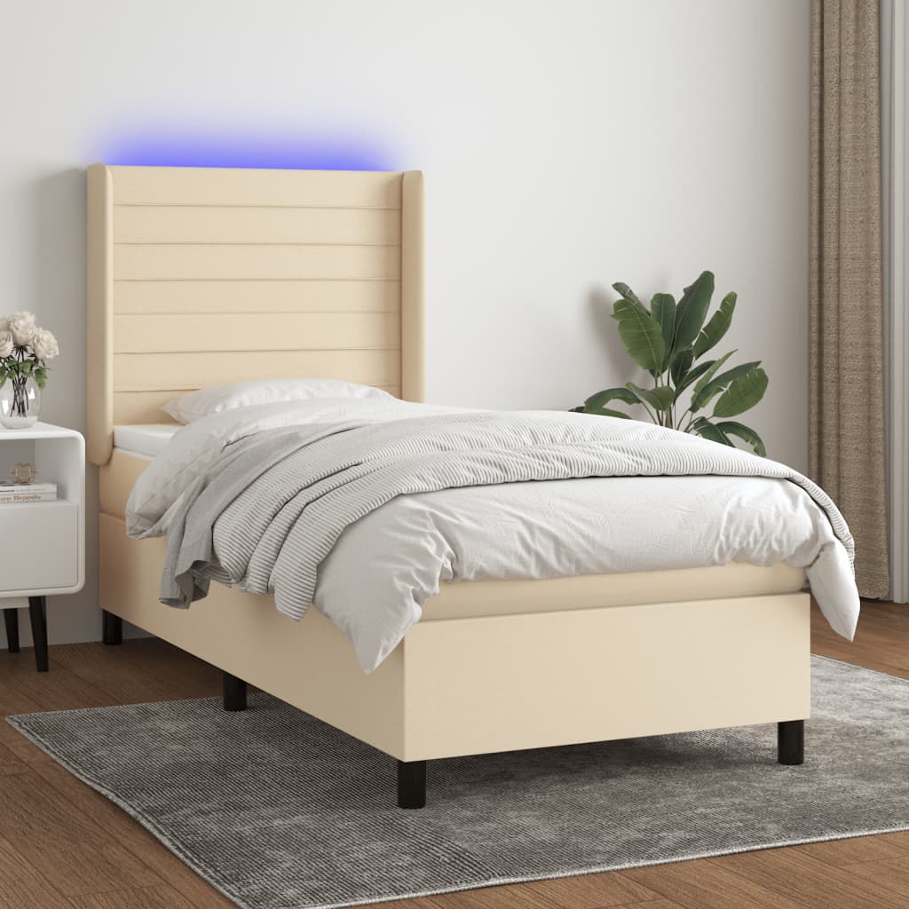 vidaXL Boxspringbett mit Matratze & LED Creme 100x200 cm Stoff