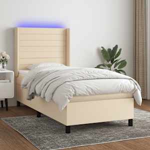 Box spring postel s matrací a LED krémová 100x200 cm textil - obrázek 1