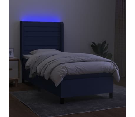 vidaXL Sommier &agrave; lattes de lit matelas et LED Bleu 100x200 cm Tissu