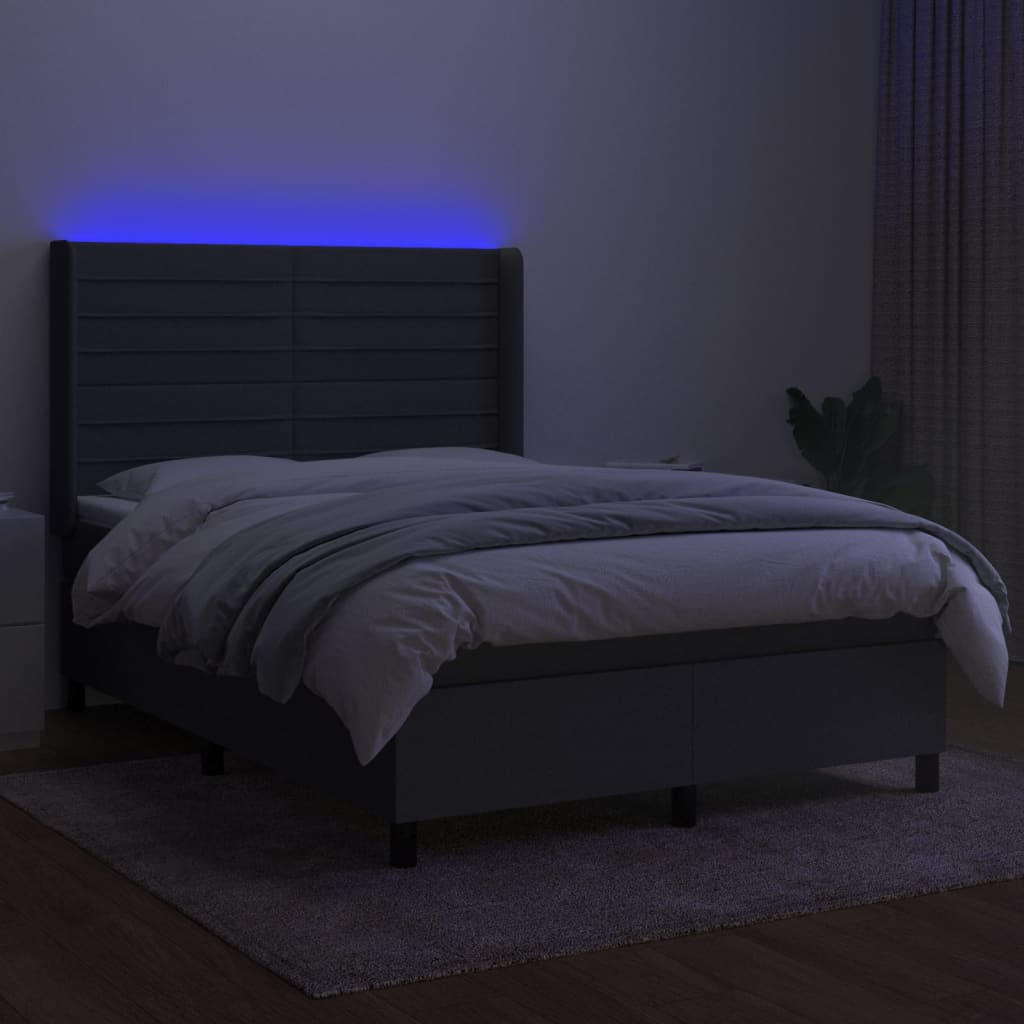 vidaXL Boxspring met matras en LED stof donkergrijs 140x190 cm afbeelding
