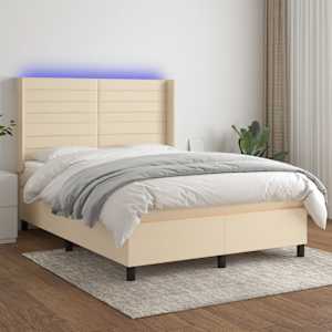 Box spring postel s matrací a LED krémová 140x190 cm textil - obrázek 1