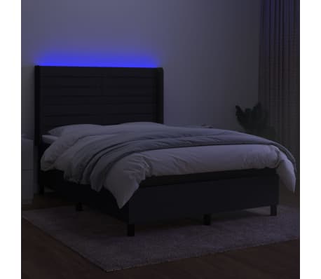 vidaXL Cama box spring c/ colch&atilde;o e LED 140x200 cm tecido preto