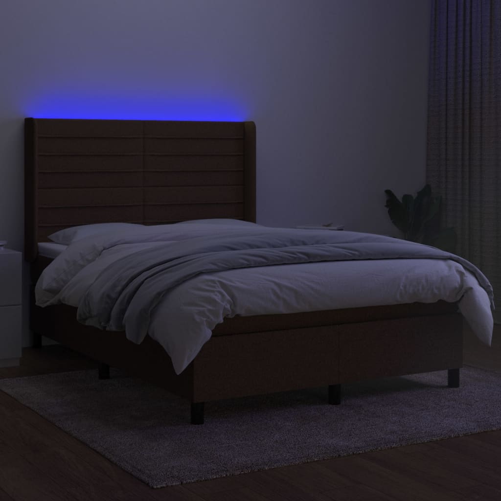vidaXL Boxspring met matras en LED stof donkerbruin 140x200 cm afbeelding