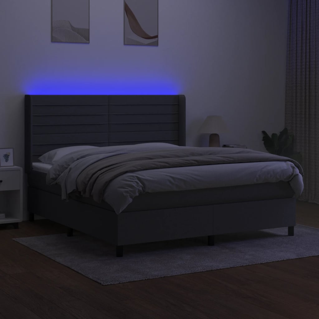 vidaXL Boxspring met matras en LED stof donkergrijs 160x200 cm afbeelding