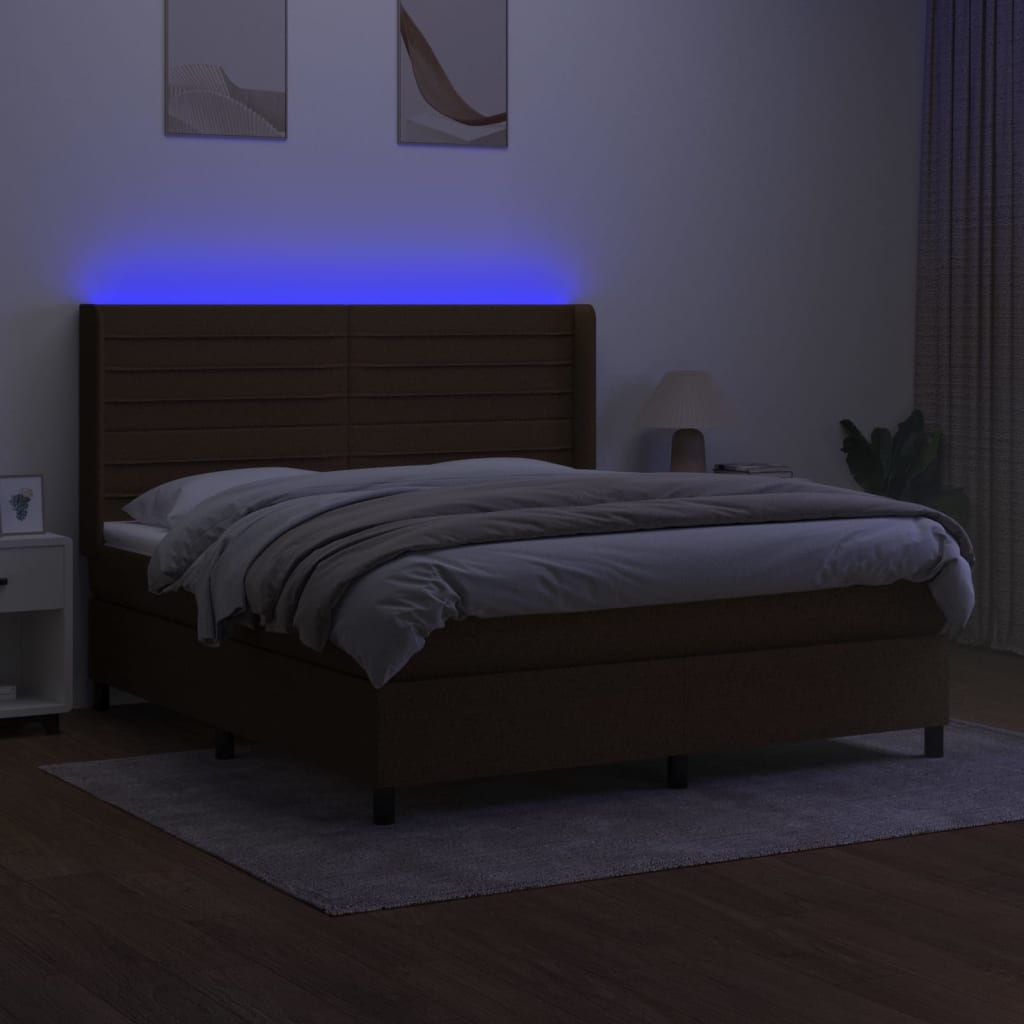 vidaXL Boxspring met matras en LED stof donkerbruin 160x200 cm afbeelding