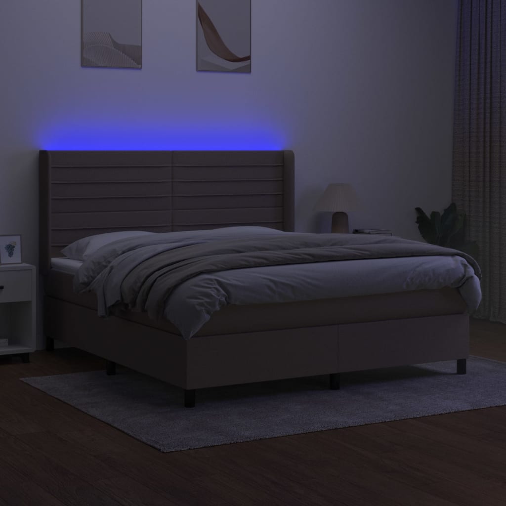 vidaXL Boxspring met matras en LED stof taupe 160x200 cm afbeelding