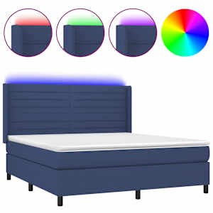Box spring postel s matrací a LED modrá 160x200 cm textil - obrázek 2