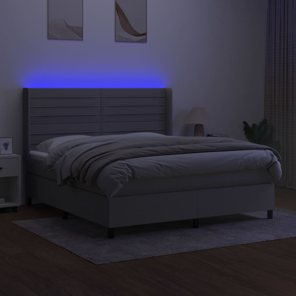 vidaXL Boxspring met matras en LED stof lichtgrijs 180x200 cm afbeelding
