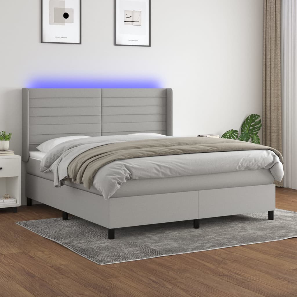 Boxspringbett mit Matratze & LED Hellgrau 180×200 cm Stoff