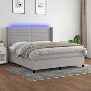 Box spring postel s matrací a LED světle šedá 180x200 cm textil - obrázek 1