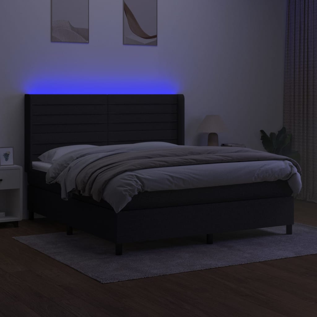 vidaXL Boxspring met matras en LED stof zwart 180x200 cm afbeelding