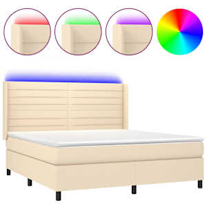 Box spring postel s matrací a LED krémová 180x200 cm textil - obrázek 2