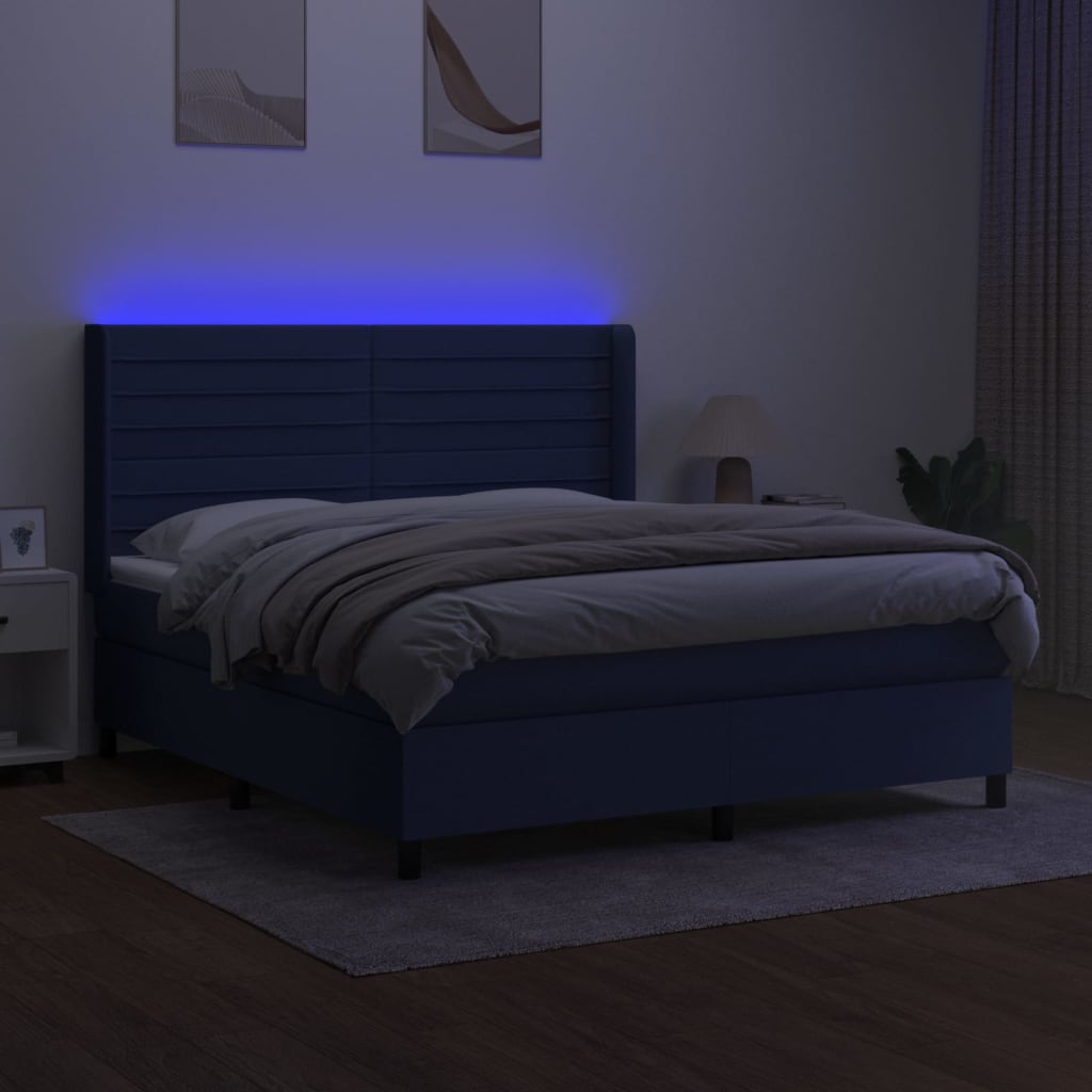 vidaXL Boxspring met matras en LED stof blauw 180x200 cm afbeelding