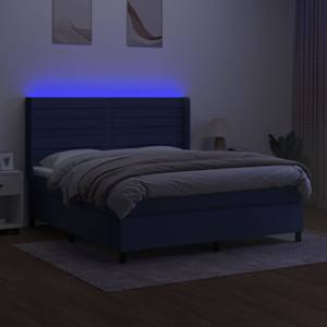 Box spring postel s matrací a LED modrá 180x200 cm textil - obrázek 3