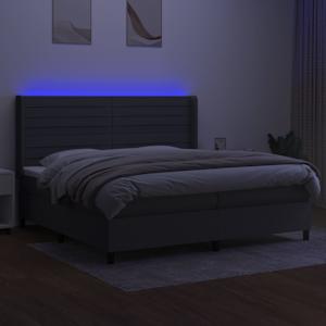 Box spring postel s matrací a LED tmavě šedá 200x200 cm textil - obrázek 3