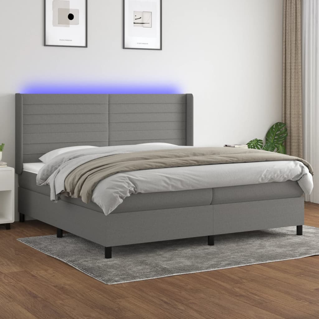 vidaXL Boxspringbett mit Matratze & LED Dunkelgrau 200x200 cm Stoff